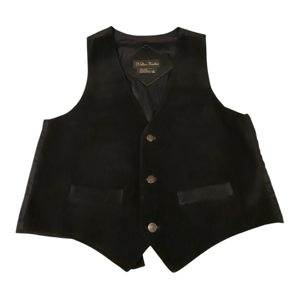 Vintage WESTERN FRONTIER leather vest 44 black SUEDE cowboy waistcoat XL rancher - Picture 5 of 11